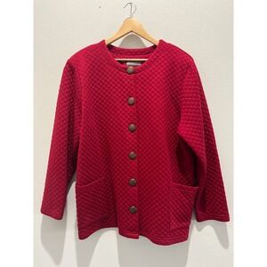 Liz Baker Quilted Jacket Women's 20W Red Button Front Pockets Buttons Winter
